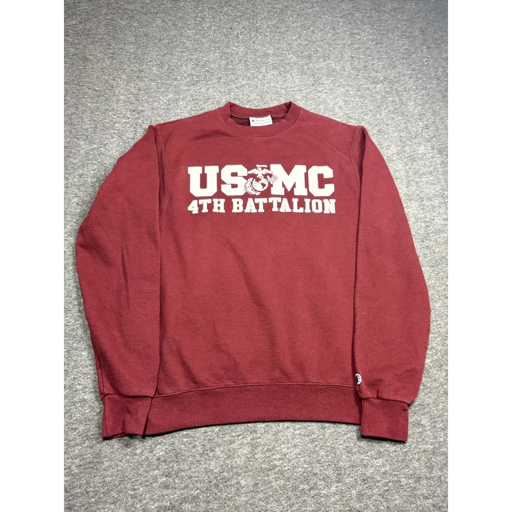 Champion Sweatshirt Mens Small Maroon USMC 4th Battalion Parris Island Crewneck